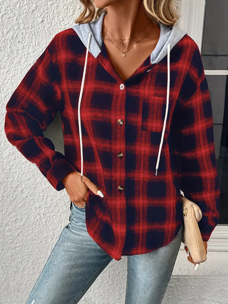 Women's Elegant Hooded Breasted Casual Overshirt Sweaters