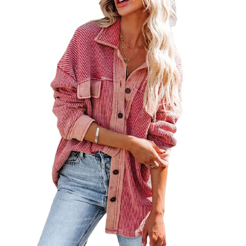 Comfortable Women's Street Hipster Lapel Long-sleeved Knitwear