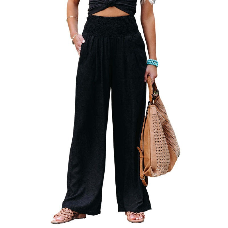 Women's High Waist Casual Wide Leg Cotton Pants