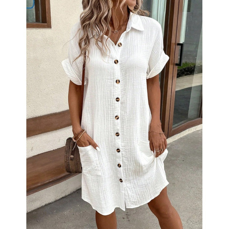 Robe d'été en coton et lin avec boutons simples pour femmes