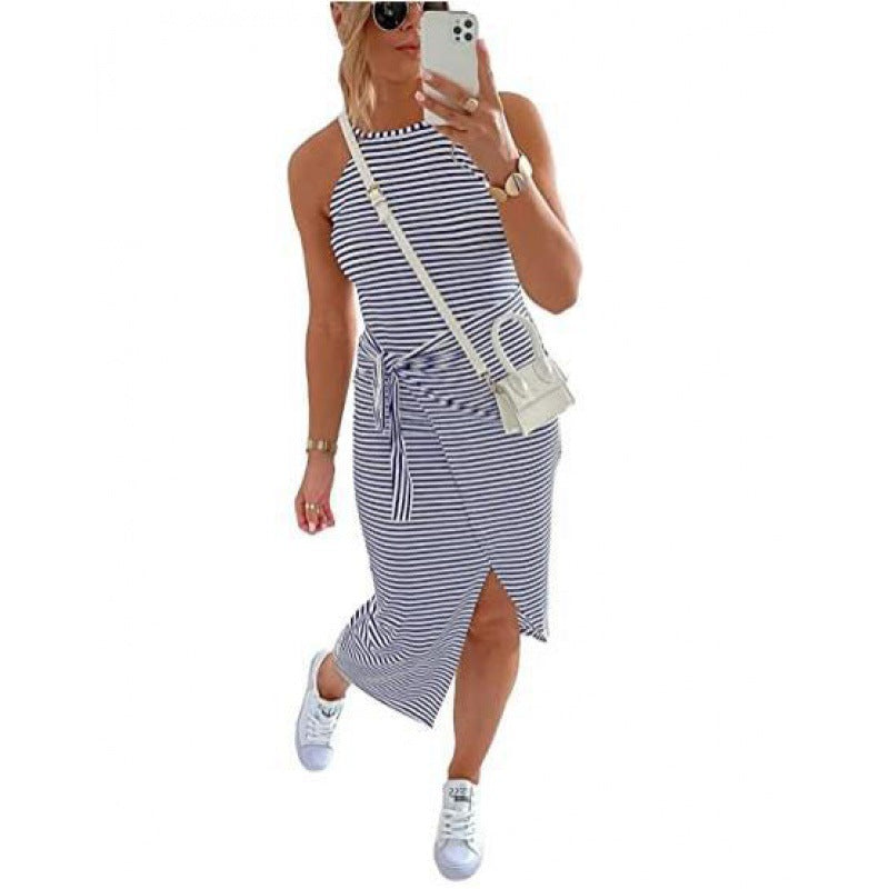 Summer Striped Sleeveless Halter Sexy Dress Dresses