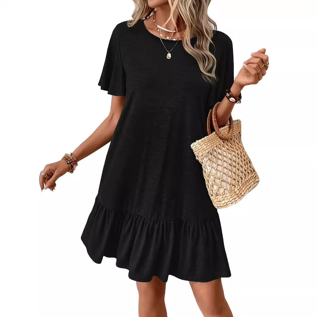 Women's Fashion Round Neck Pullover Solid Color Dresses