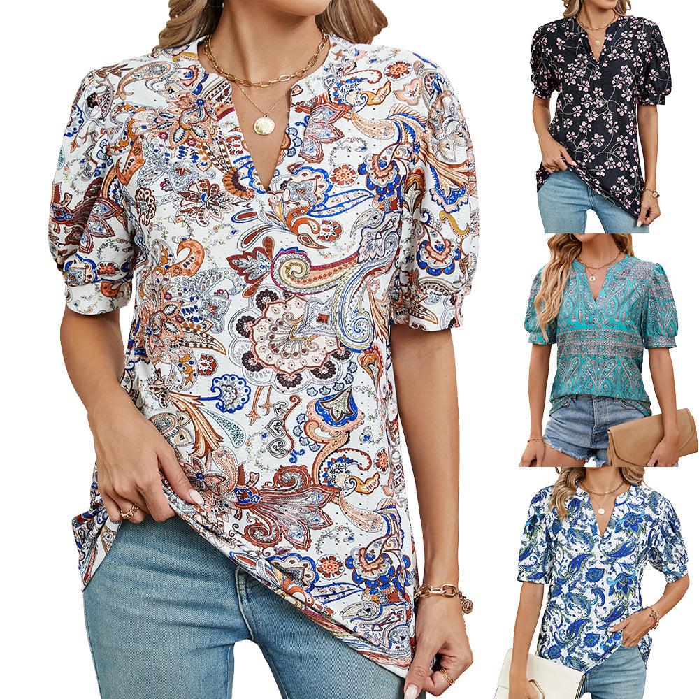 Women's Innovative Loose Short-sleeved Printed T-shirt Blouses