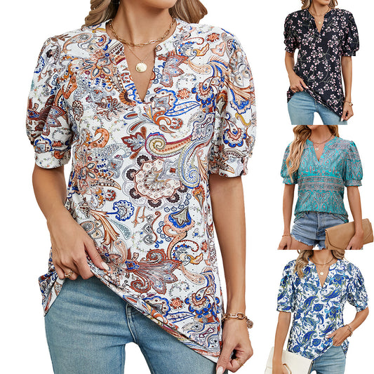 Women's Innovative Loose Short-sleeved Printed T-shirt Blouses