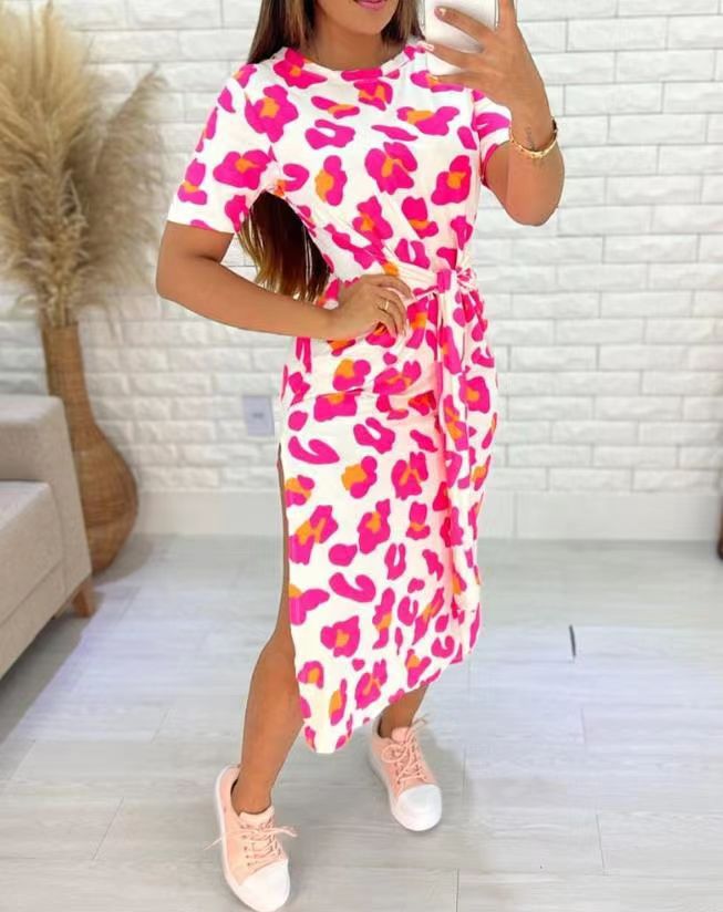 Women's Sleeve Split A- Line Strap Printing Dresses