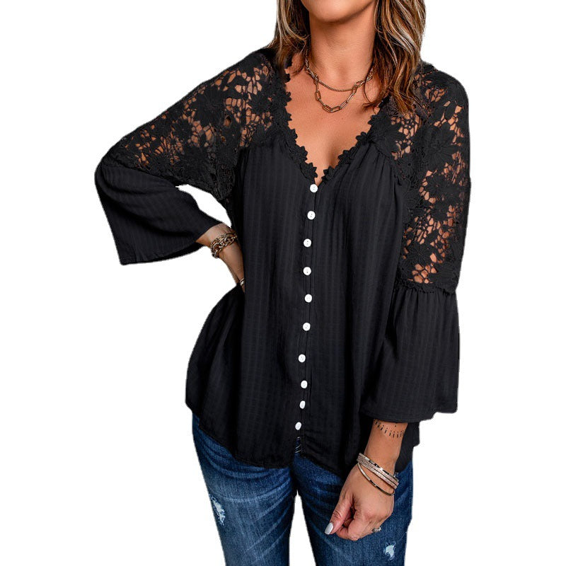 Women's Chiffon Shirt Solid Color Single-breasted Casual Tops