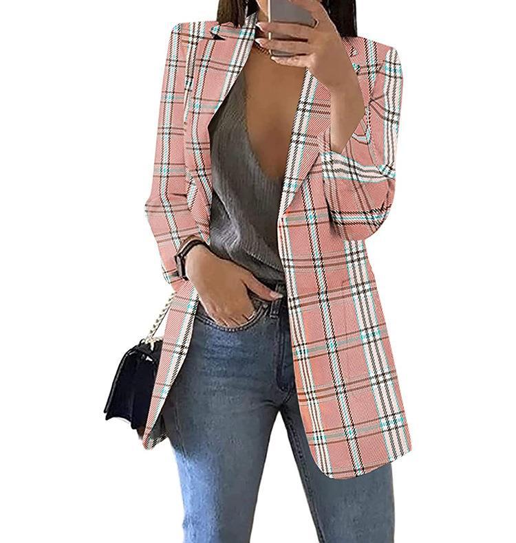 Women's Plaid Leisure Lapel Slim-fit For Blazers