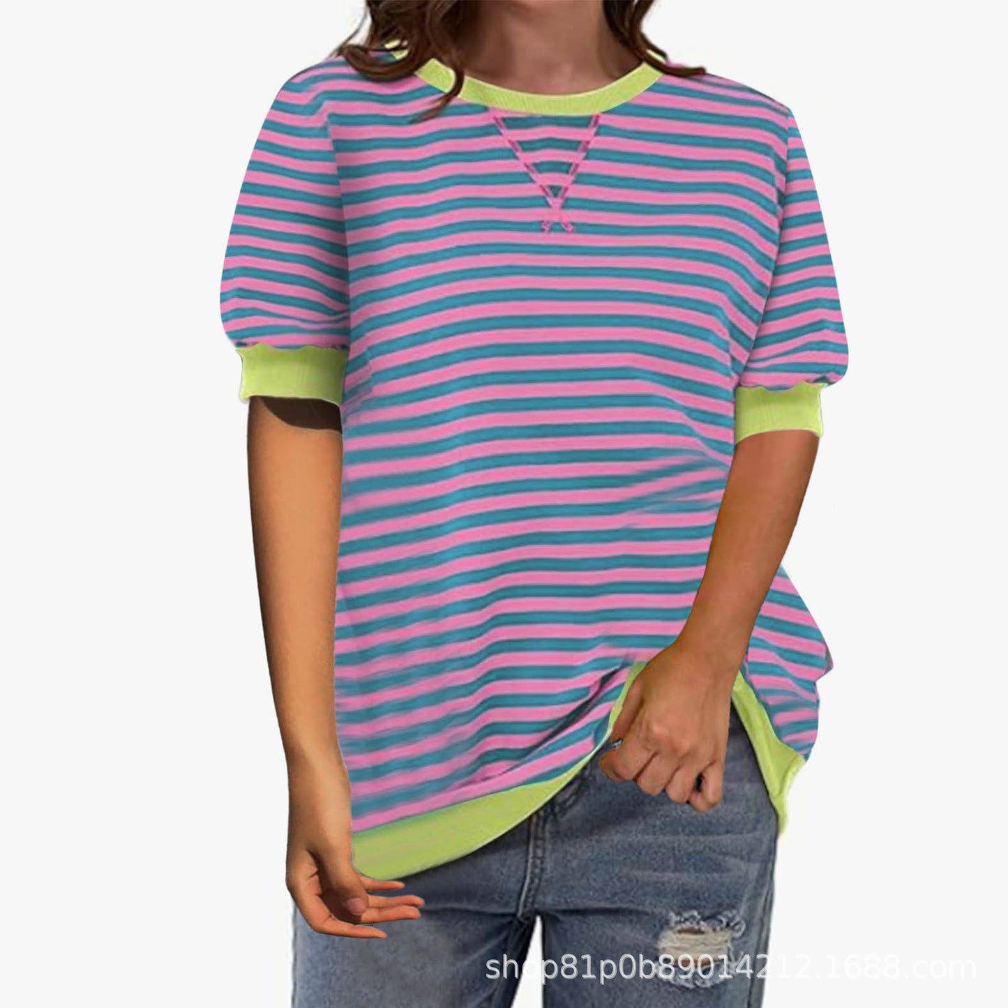 Women's Simple Home Casual Striped Pattern Round Neck Trend Knitwear