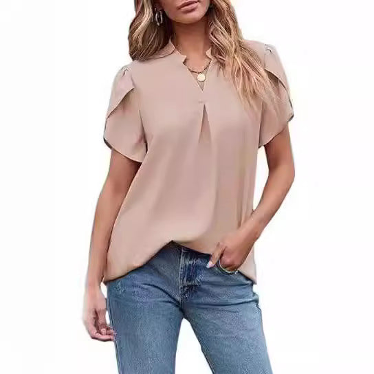 Women's Fashionable Chiffon Shirt Collar Petal Ruffled Shorts