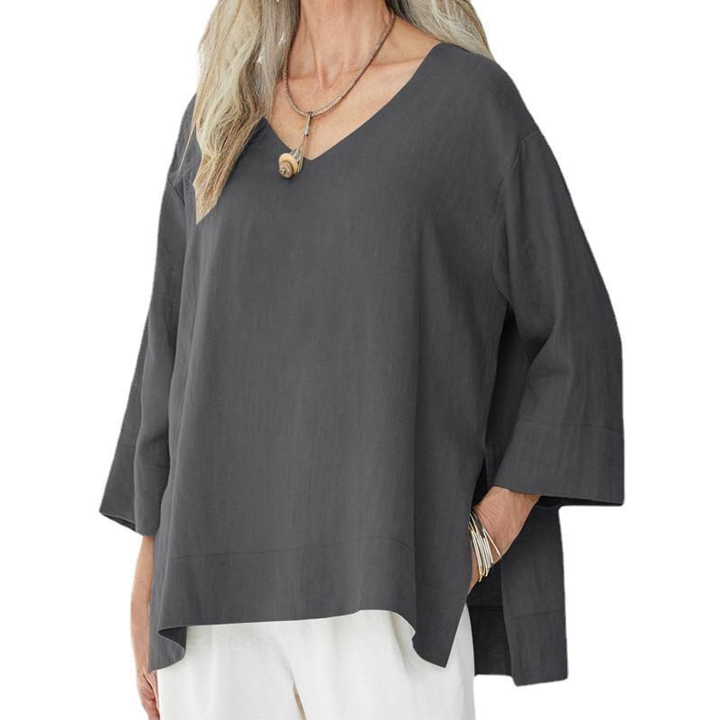 Women's And Linen Shirt Three-quarter Sleeve Side Tops