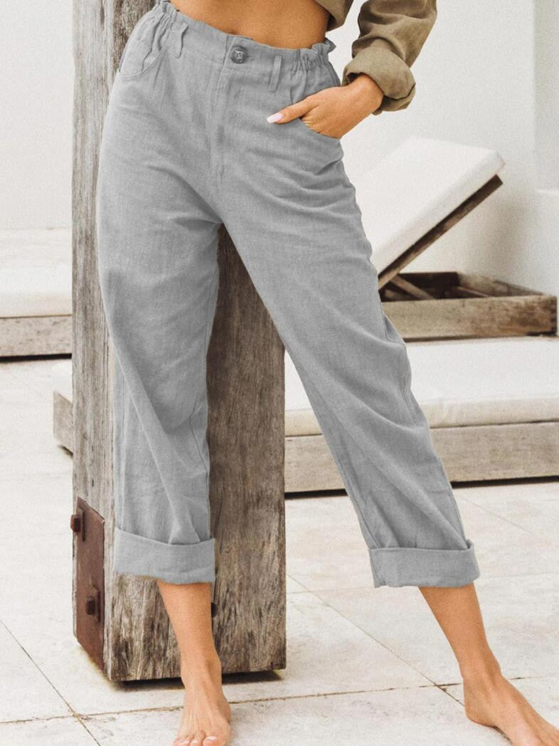 Women's Solid Color Cotton Linen Fashion Loose High Waist Casual Pants