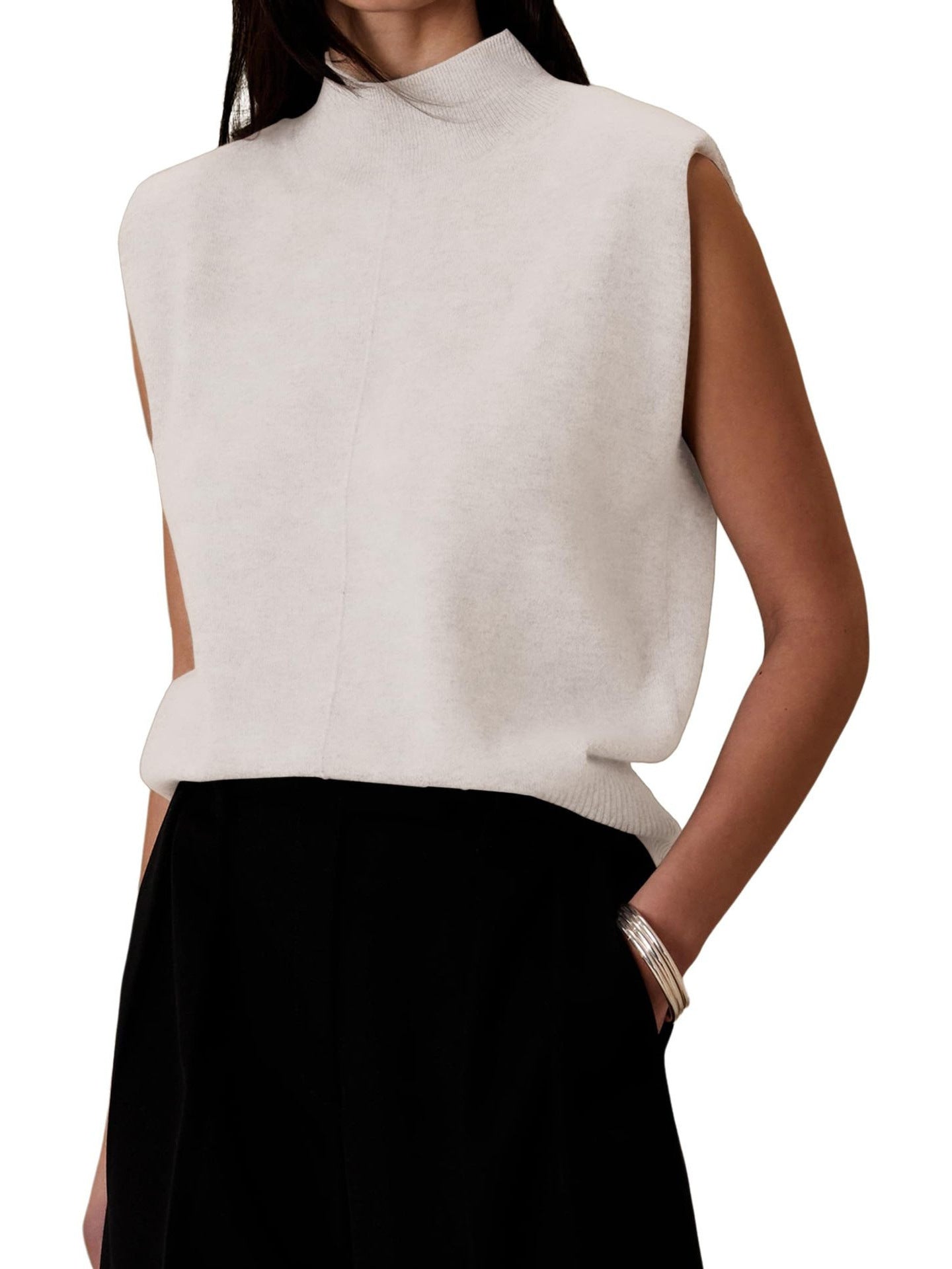 Women's Pure Color Half Collar Sleeveless Fashion Simple Sweaters