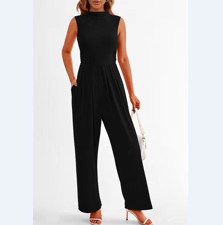 Lässiger, einteiliger, ärmelloser Jumpsuit mit weitem Bein und Gürtel für Damen