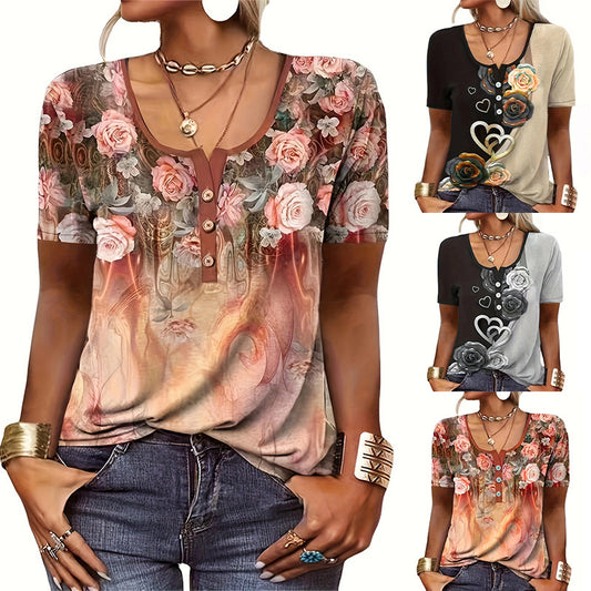 Women's Loose Short-sleeved Printed Ethnic Fashion T-shirt Blouses