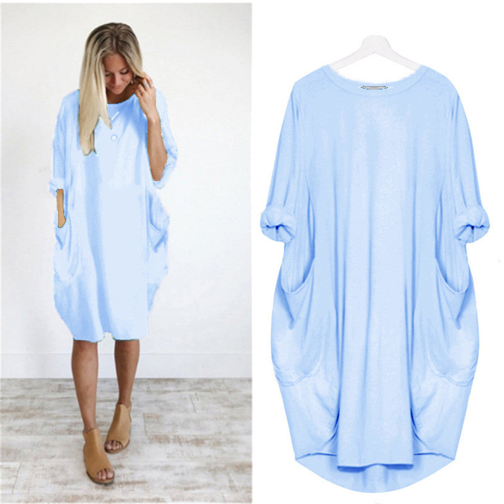 Women's Casual Loose Pockets Long Sleeve Full-figured Dresses