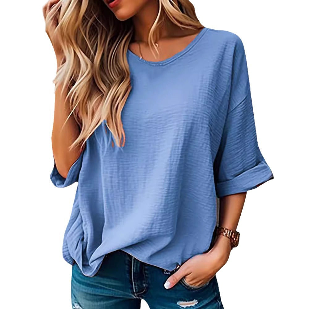 Women's Neck Half Sleeve Solid Color Leisure Blouses