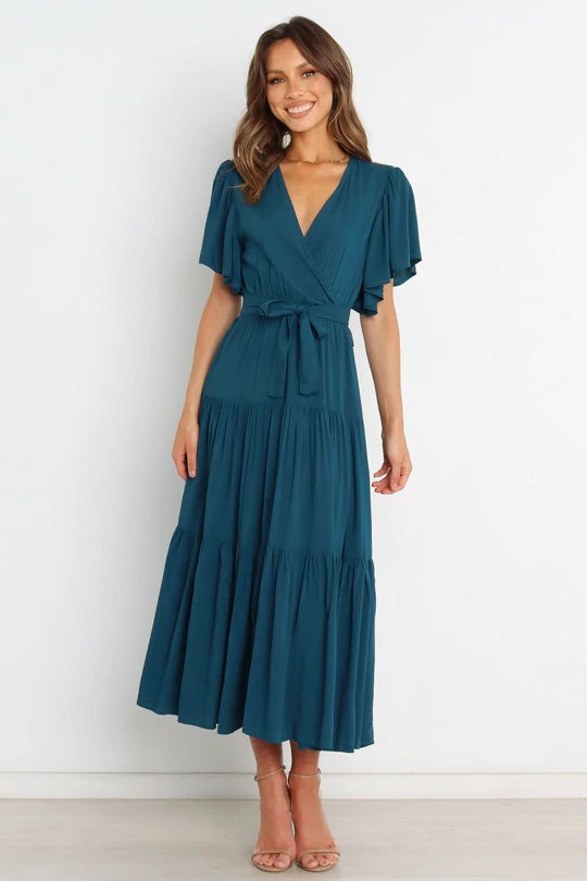 Robe longue à manches imprimées pour femmes, robes bohèmes