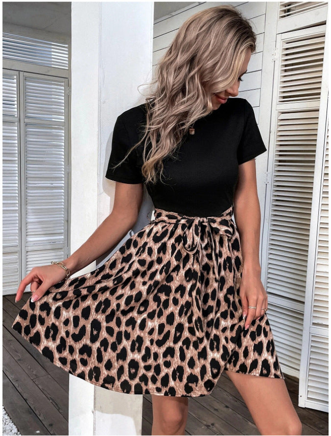 Women's Fashion Print Stitching Sleeve Dress Dresses