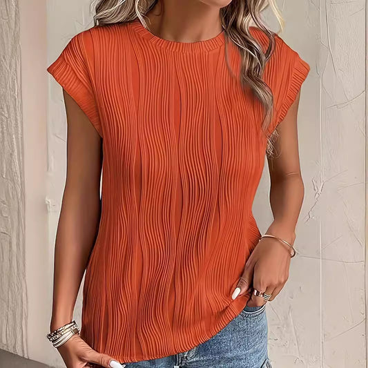 Women's Round Neck Short-sleeved Textured T-shirt Blouses