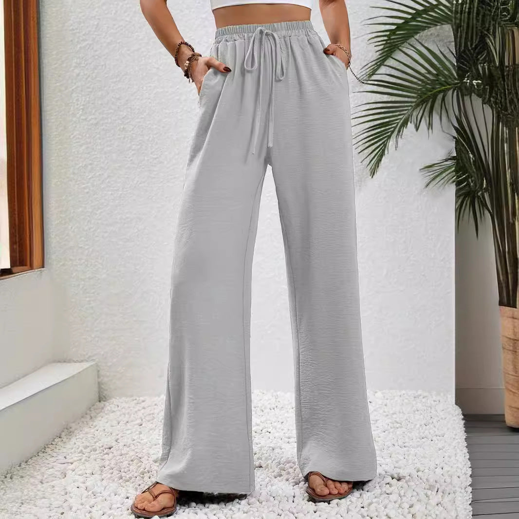 Pantalon ample à jambes larges de couleur unie pour femmes