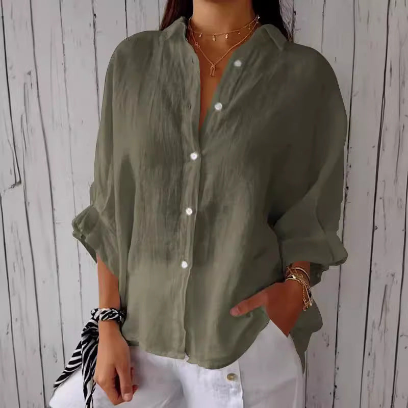 Women's Linen Breathable Back Design Shirt Thin Transparent Blouses