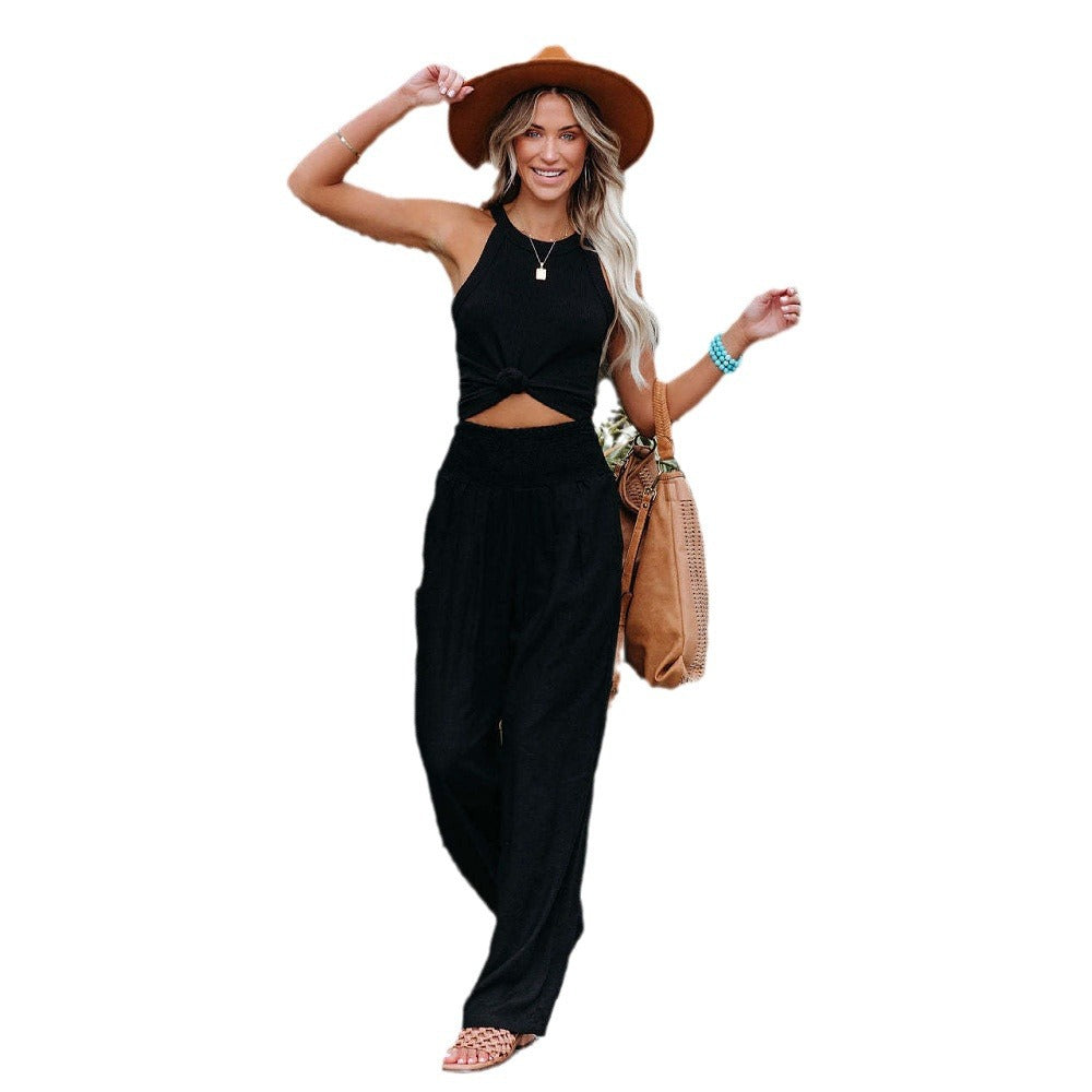 Women's High Waist Casual Wide Leg Cotton Pants