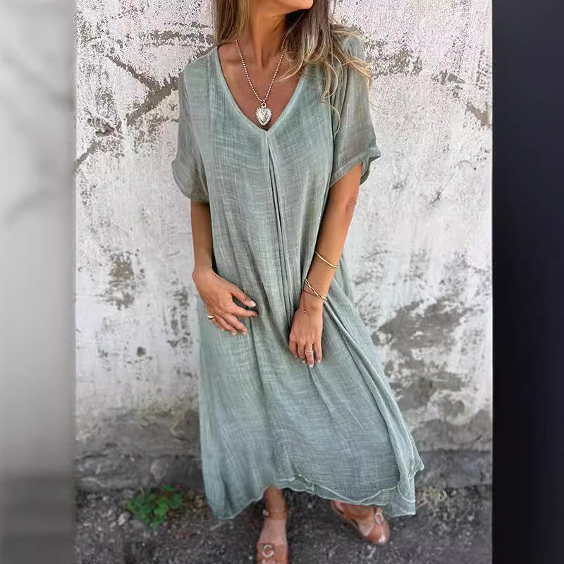 Casual Loose Dress Sleeve Solid Color Dresses