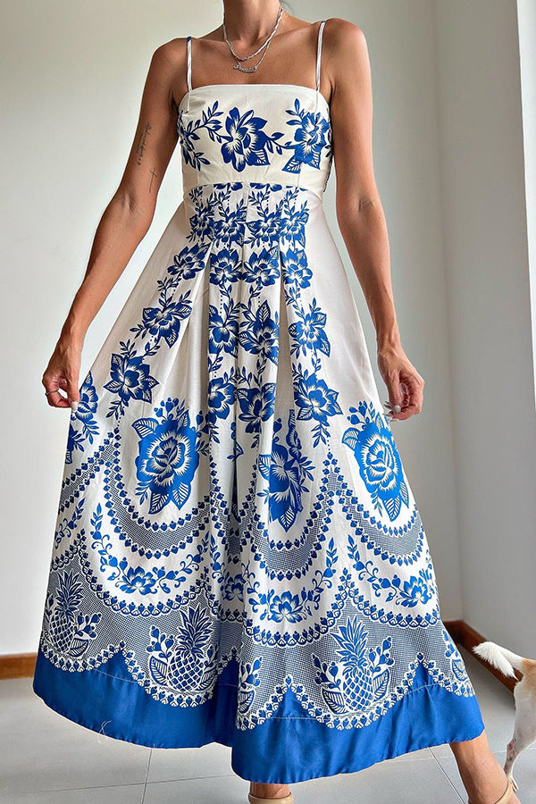 Strap Ethnic Style Symmetrical Printing Dress Dresses