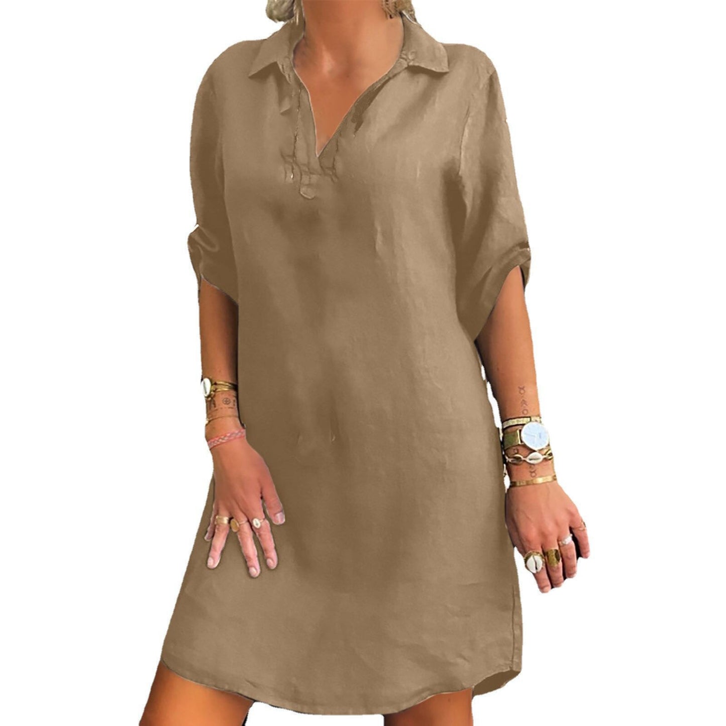 Nordic Style Rayon Short-sleeved Shirt Dress Blouses