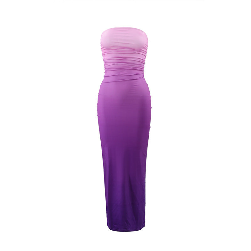 Women's Summer Sexy Tube Gradient Color Mid-length Dresses