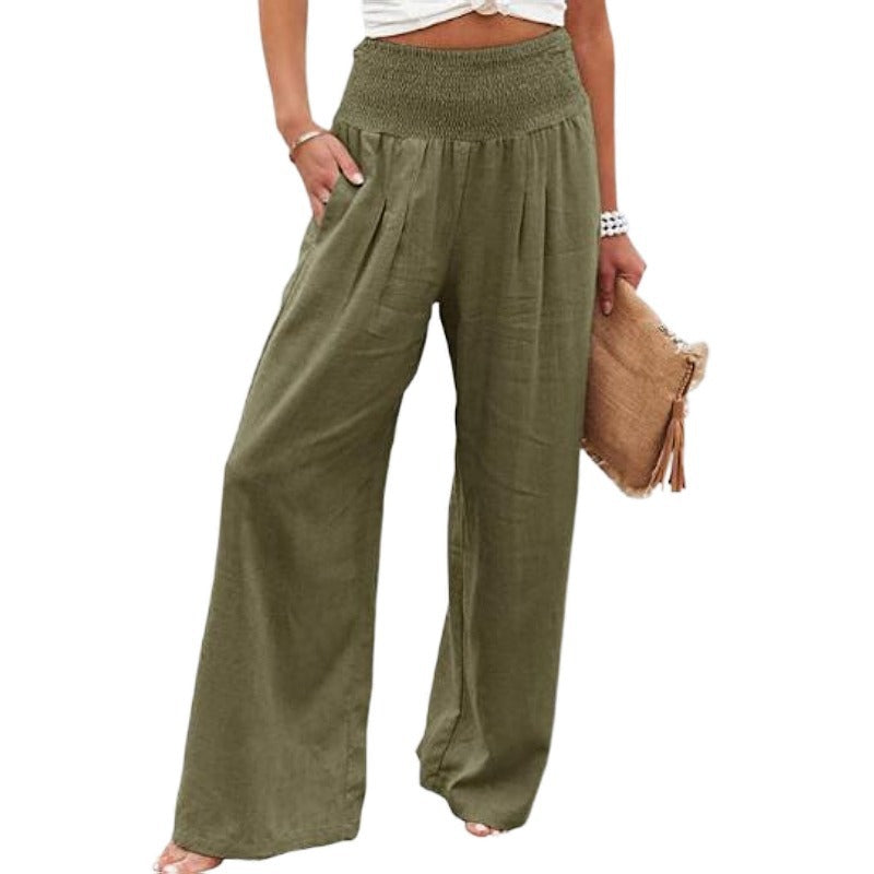 Women's High Waist Casual Wide Leg Cotton Pants