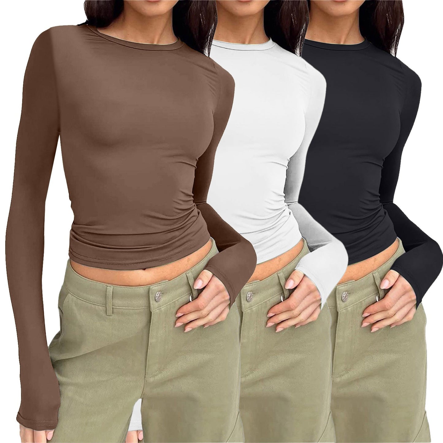 Women's Color Slim Pullover T-shirt Female Street Blouses