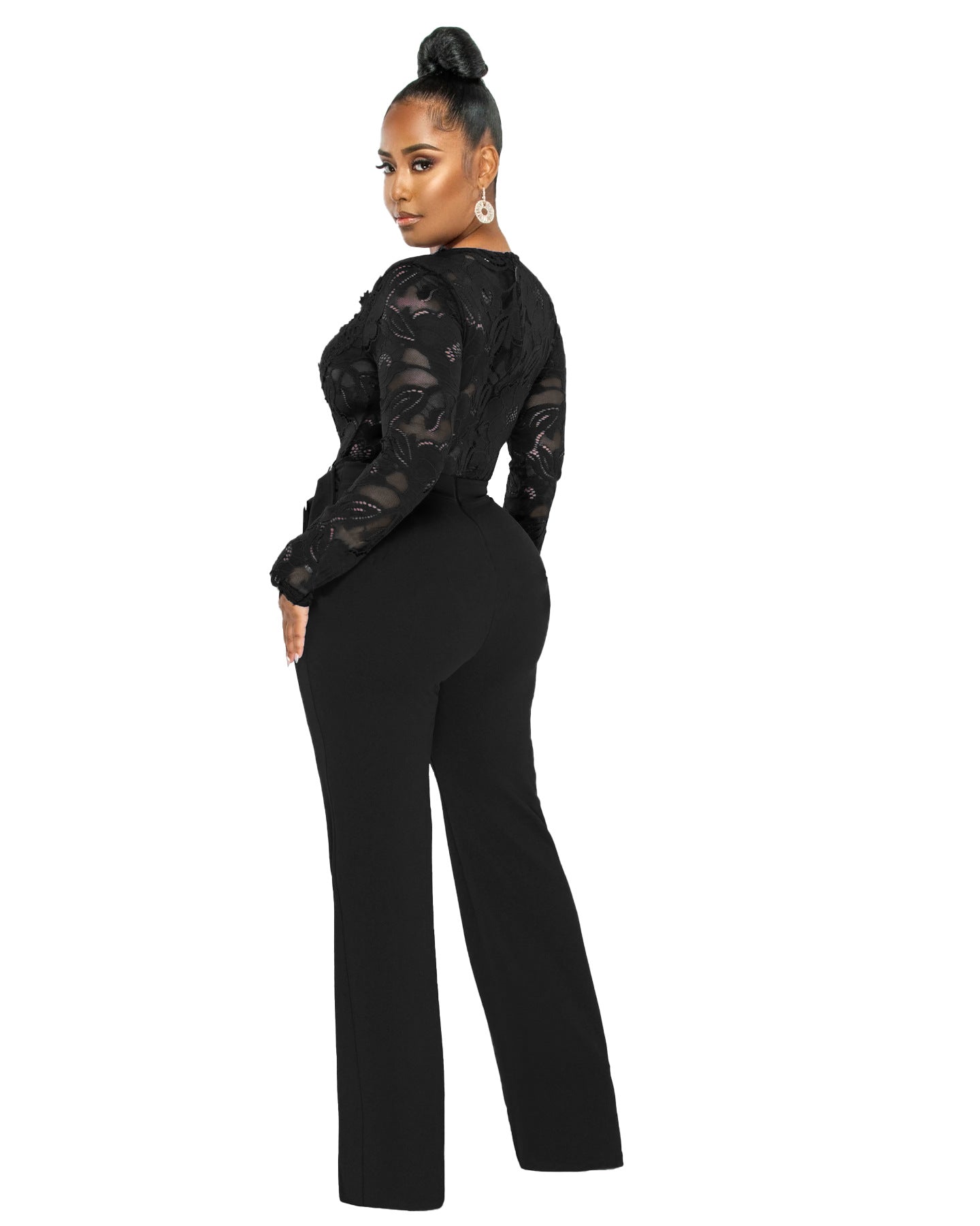 Fashion Sexy Casual Slim V-neck Lace Jumpsuits