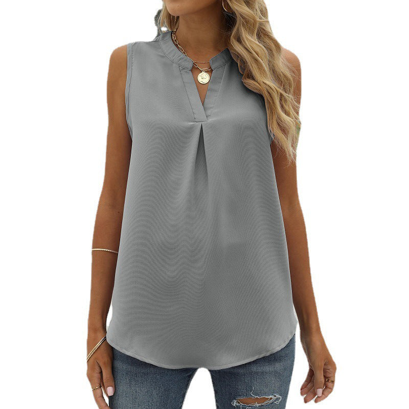 Women's Color Chiffon Shirt Loose V-neck Pullover Vests