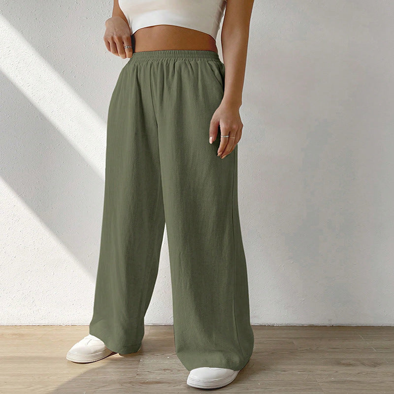 Loose-fitting Casual Trousers Mid Waist Solid Pants