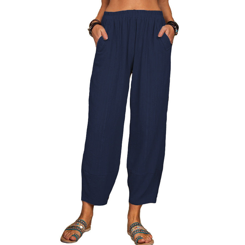 Women's Summer Solid Color Loose Linen Home Pants