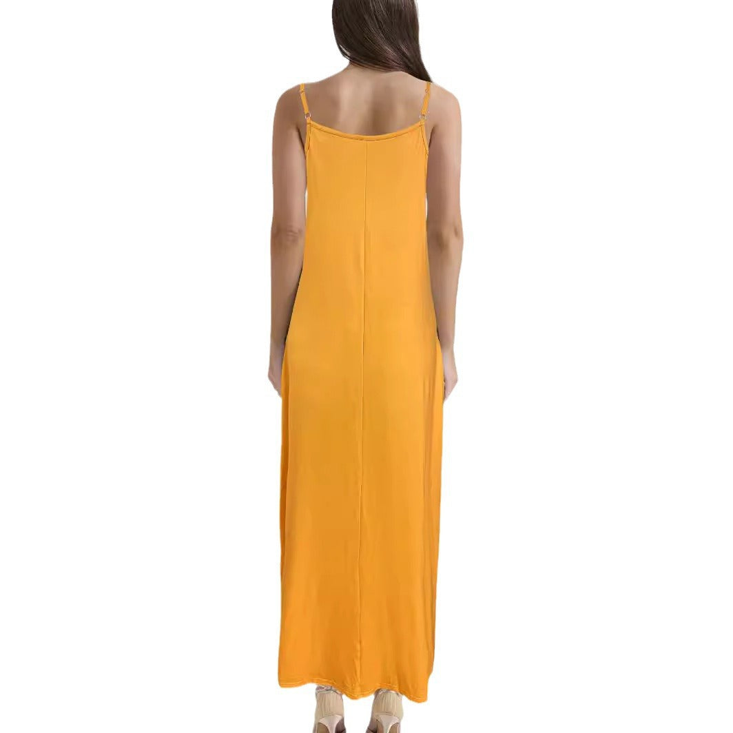 Waist Temperament Commute Collar Sling Long Dresses