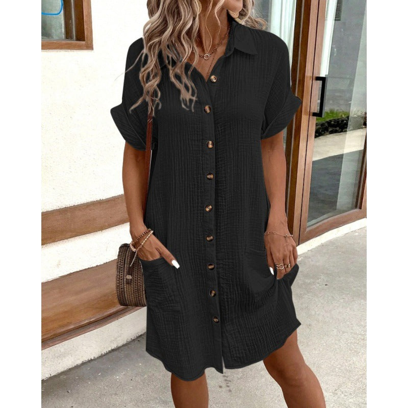 Women's Summer Simple Buttons Cotton Linen Dress Dresses