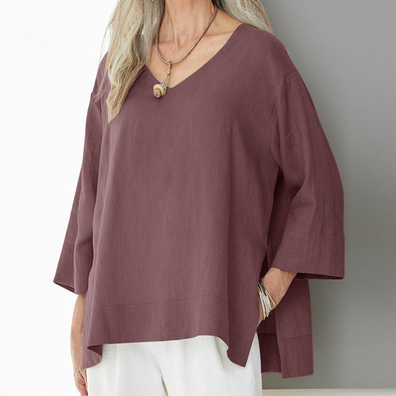 Women's And Linen Shirt Three-quarter Sleeve Side Tops