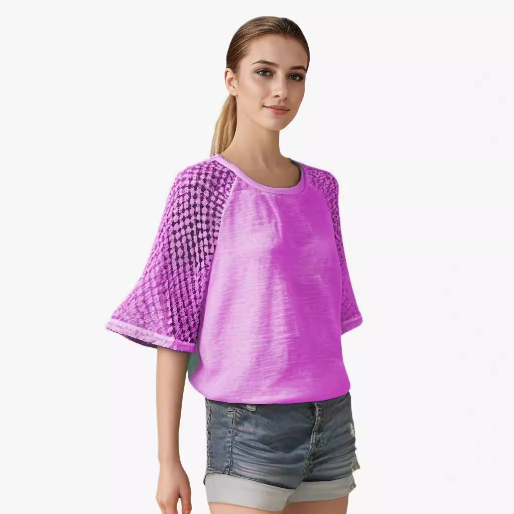 Women's Lace Patchwork Round Neck T-shirt Blouses