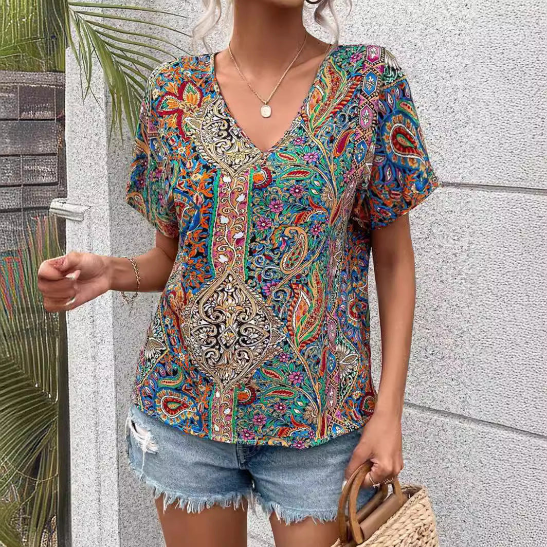 Women's Sleeve Western Style Trend Printed Loose Blouses