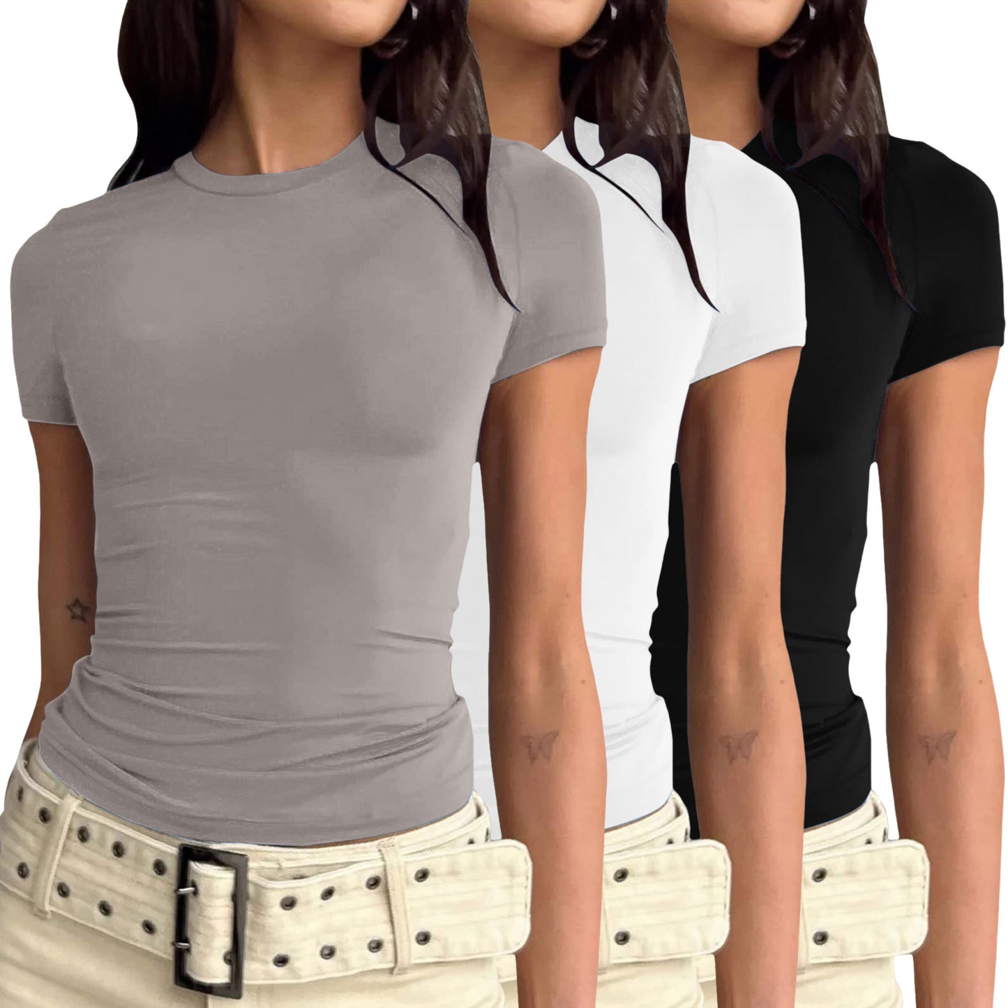 Women's Color Slim Pullover T-shirt Female Street Blouses