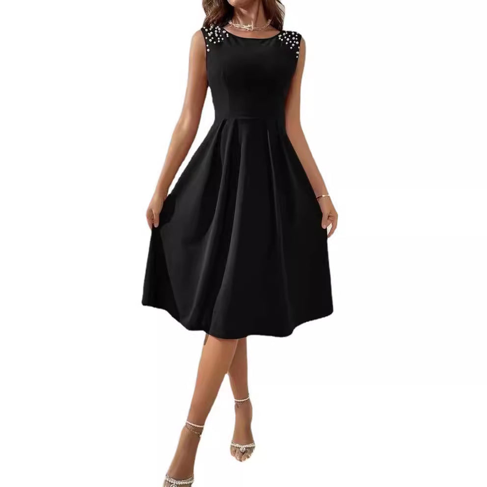 Women's Elegant Slim Fit Round Neck Bead Dresses