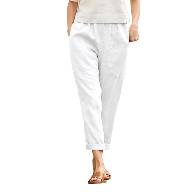 Pantalon en coton confortable de couleur pure à grande poche pour femme