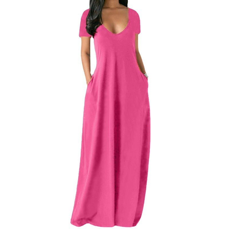 Women's Summer Solid Color Dress Sexy Deep Dresses