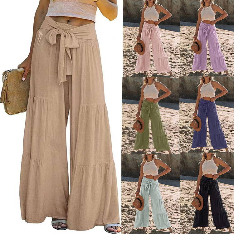 Women's Temperament Stitching High Waist Wide Leg Pants