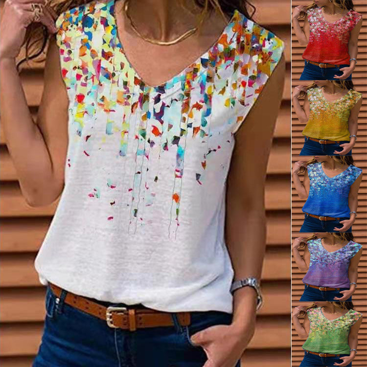 New Women's Summer Floral Sleeveless T-shirt Tops