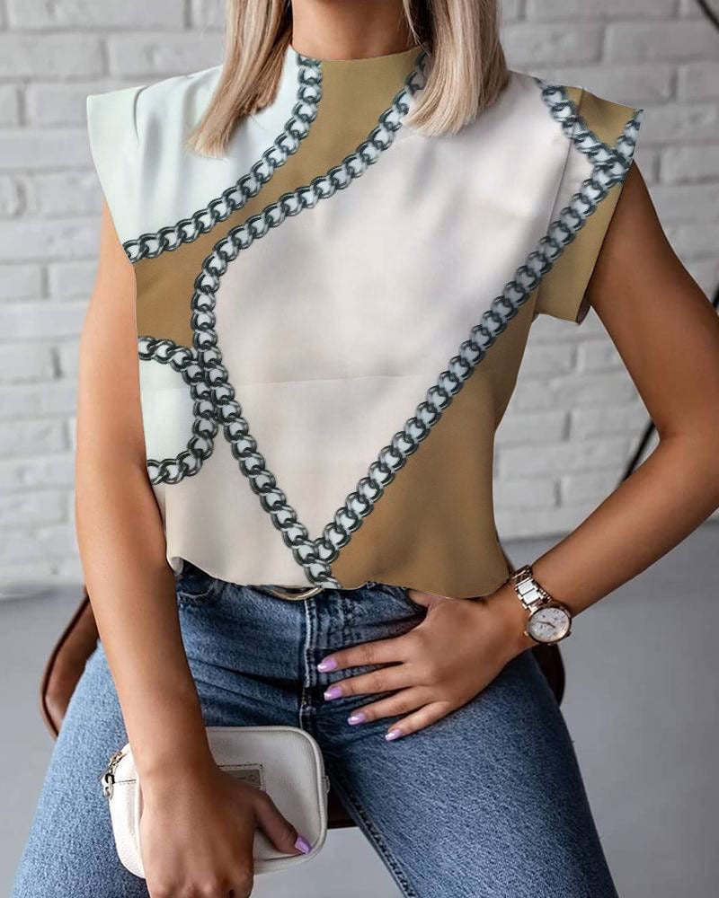 Women's Summer Simple Stand Collar Lip Printings Blouses