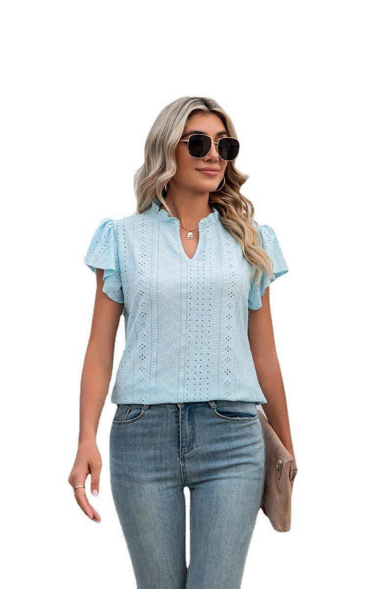 Women's Collar Ruffled Flying Sleeves Loose T-shirt Blouses