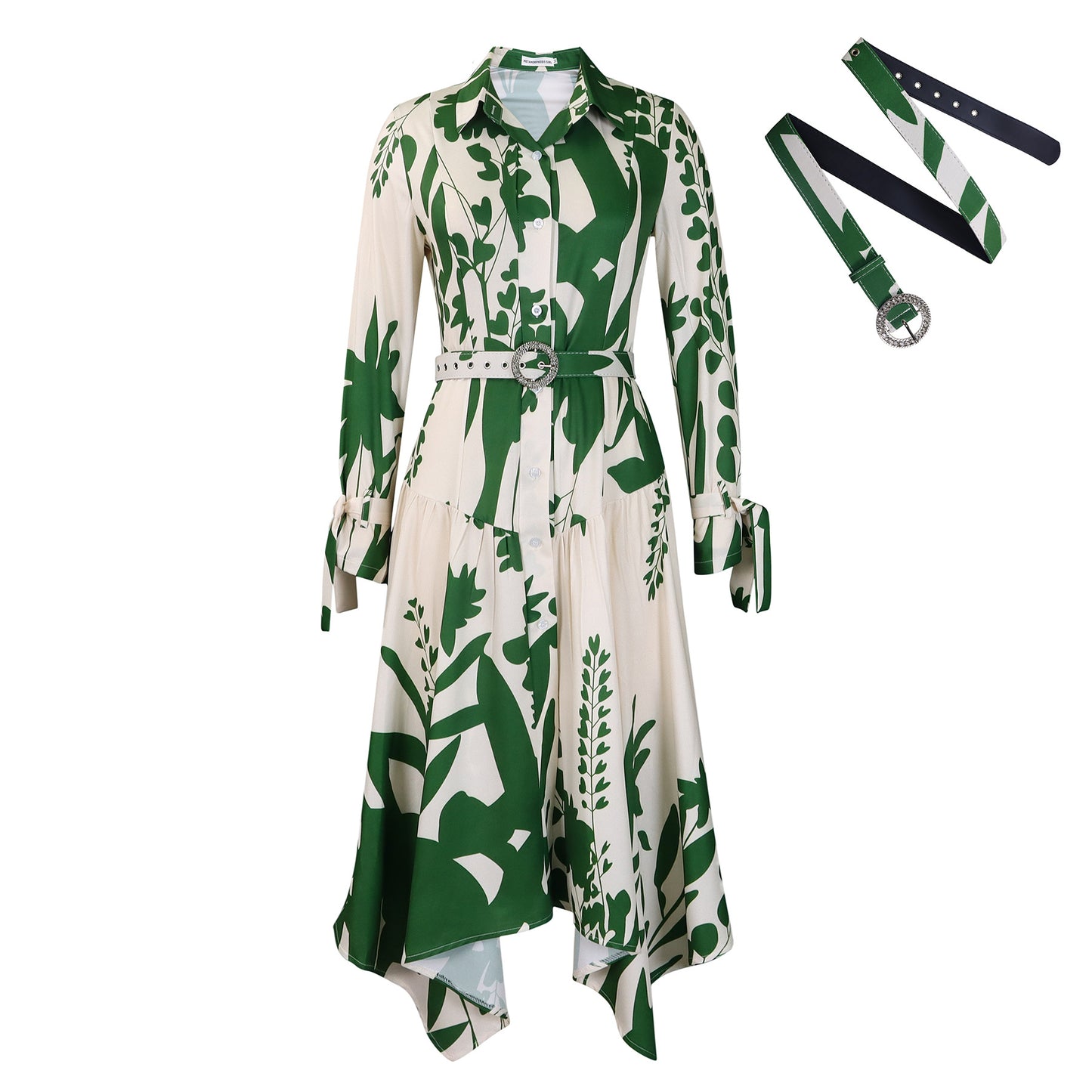 Women's Fashion Temperament Printed Lapel Long Sleeve Dresses